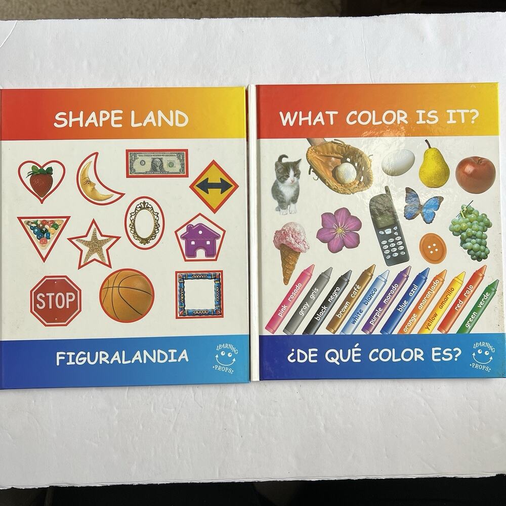 Set of 2 Bilingual Teaching Books English Spanish Shapes and Colors Hardcover